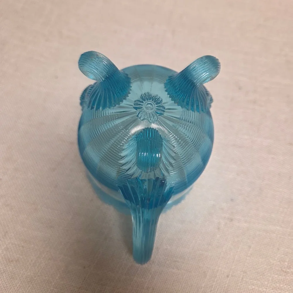 Northwood Blue Opalescent Chrysanthemum Base Swirl Glass Footed Creamer Pitcher